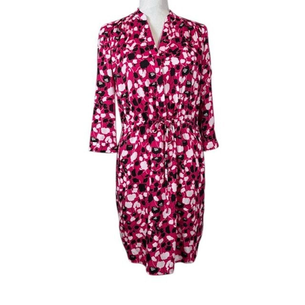 Diane Von Furstenberg Freya Silk Blend Shirt Dress Pink Black Floral Oversized 2